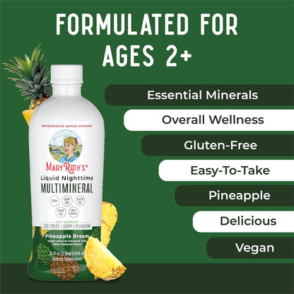 MaryRuth Organics Liquid Nighttime Multimineral | No Melatonin | Bedtime Routine | Magnesium Citrate | Calcium | Zinc | Vitamin D3| Available in 4 Flavors - Vegan | Sugar Free | Gluten Free | 32 Oz
