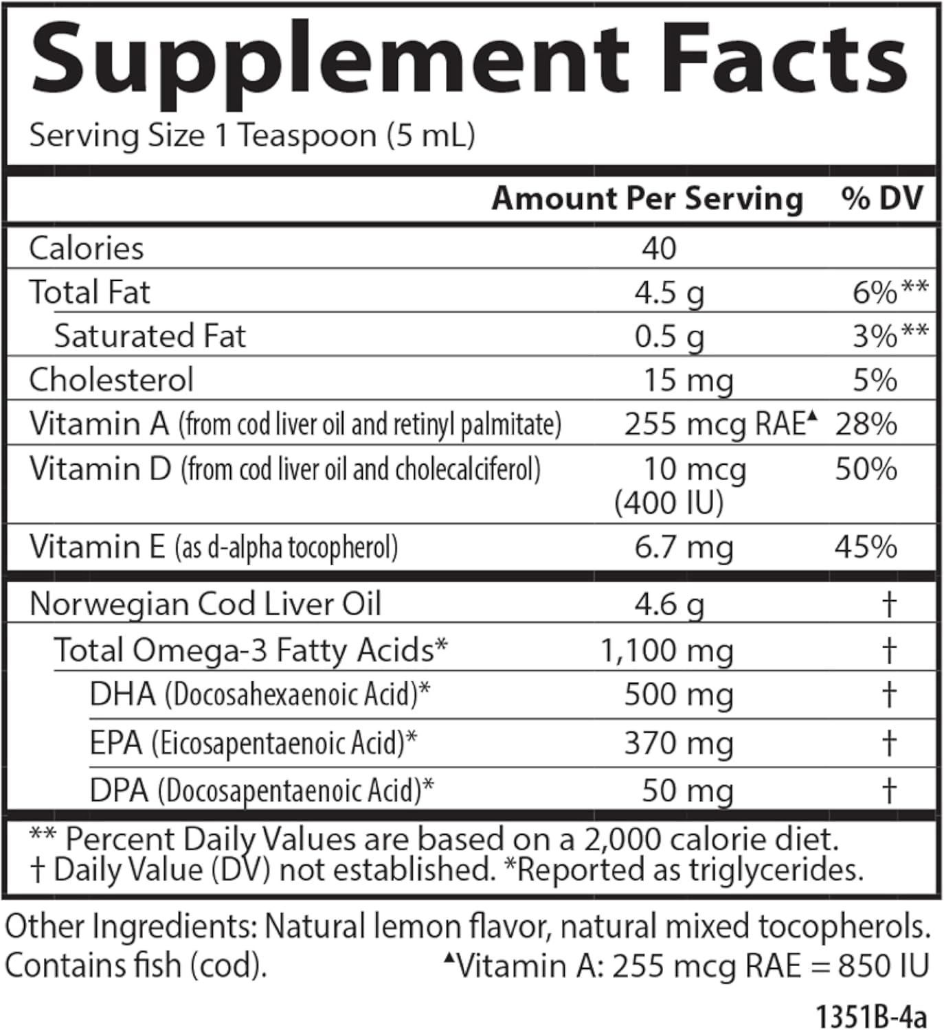 Carlson - Cod Liver Oil, 1100 mg Omega-3s, Plus Vitamins A and D3, Wild Caught Norwegian Arctic Cod Liver Oil, Sustainably Sourced Nordic Fish Oil Liquid, Unflavored, 250 mL (8.4 Fl Oz)