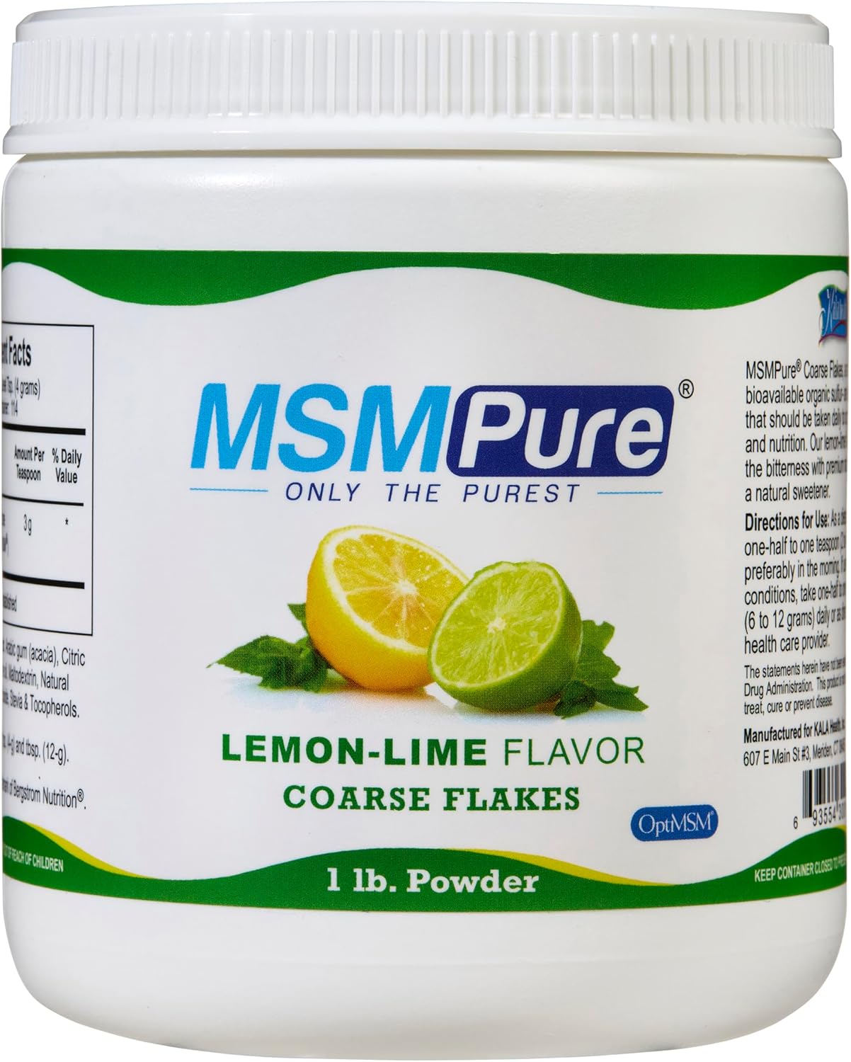 KALA HEALTH MSMPure Lemon Lime Flavored Coarse MSM Powder Flakes – Organic Sulfur for Joint Flexibility, Skin Appearance, and Hair & Nail Support – 8.8 oz, USA Made, Distilled Crystals