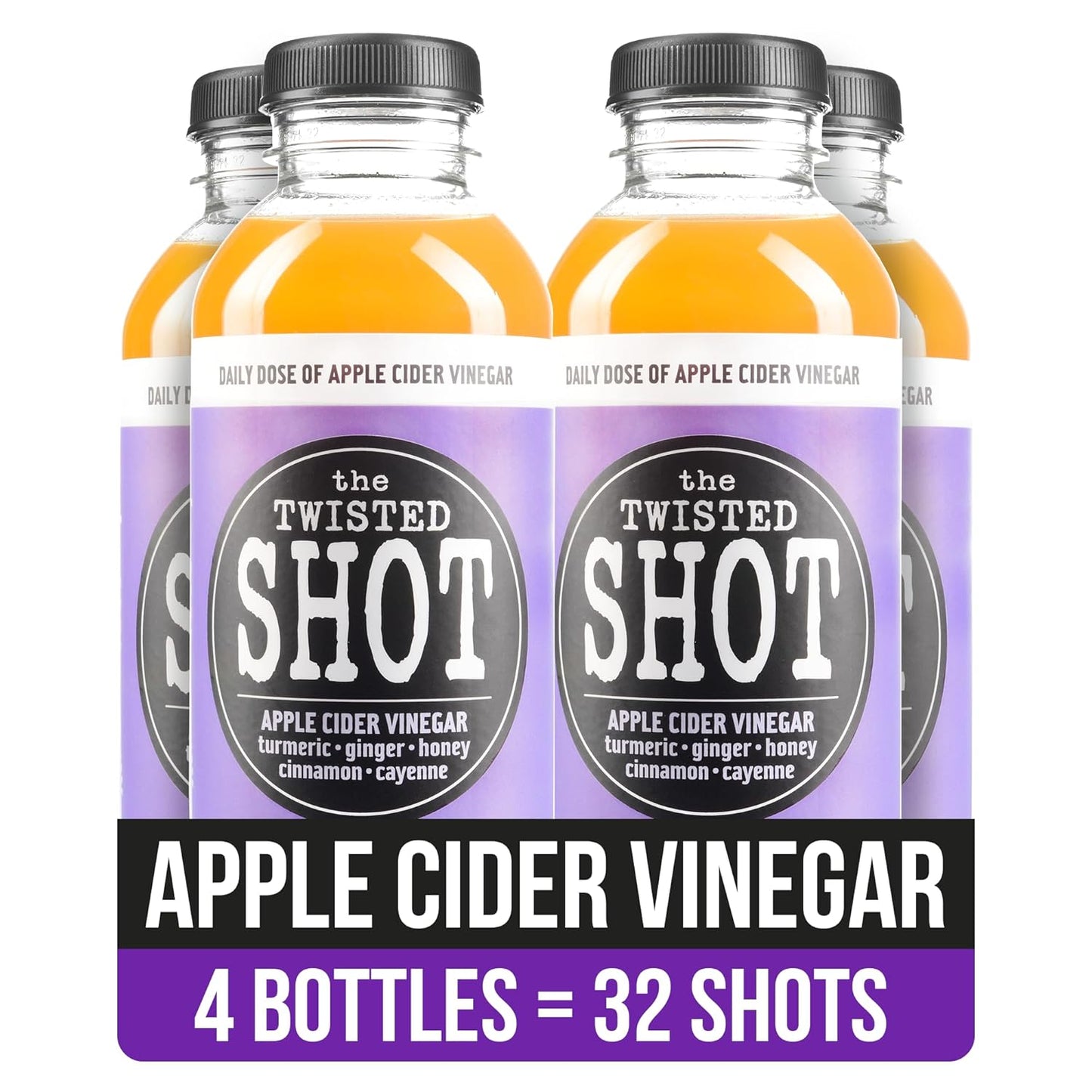 The Twisted Shot | Organic Apple Cider Vinegar Wellness Shots with Ginger, Turmeric, Honey, Cinnamon and Cayenne | Digestion, Immunity and Gut Health Support | Ready to Drink | , 2 oz Mini Bottles
