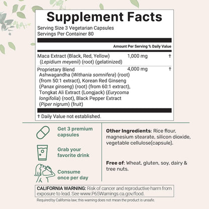 Micro Ingredients Maca Root for Women and Men, 240 Veggie Capsules | Red, Yellow, & Black Maca | with Ashwagandha, Panax Ginseng, Tongkat Ali, & Black Pepper Extract | Non-GMO, Vegan