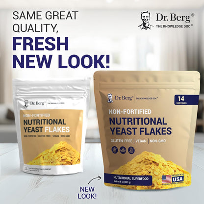 Dr. Berg's Premium Nutritional Yeast Flakes| Gluten Free & Non-GMO | Nutritional Yeast with B Vitamins | Keto & Vegan-Friendly Nutritional Yeast | 8oz
