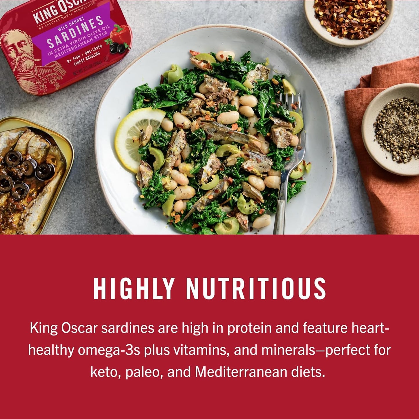 King Oscar Sardines in Water, 4.23 Ounce Cans (Pack of 1( Packaging May Vary), Skinless & Boneless, Wild Caught Canned Sardines, Low Sodium