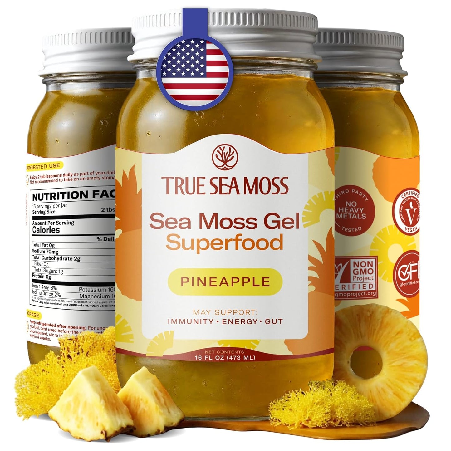 TrueSeaMoss Sea Moss Gel – Made in USA – Wildcrafted Seamoss, Dried Seaweed & Jarred Vegetables – Original, Pack of 1 (Labels may Vary)