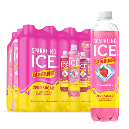 Sparkling Ice STARBURST Red Variety Pack, Zero Sugar Flavored Sparkling Water, Vitamins & Antioxidants, 17 fl oz, 12 count (Kiwi Strawberry, Black Cherry, Starburst Fruit Punch, Starburst Watermelon)