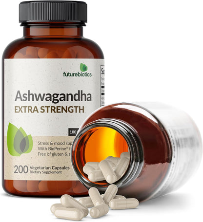 Futurebiotics Ashwagandha Extra Strength Stress & Mood Support with BioPerine - Non GMO Formula, 100 Vegetarian Capsules