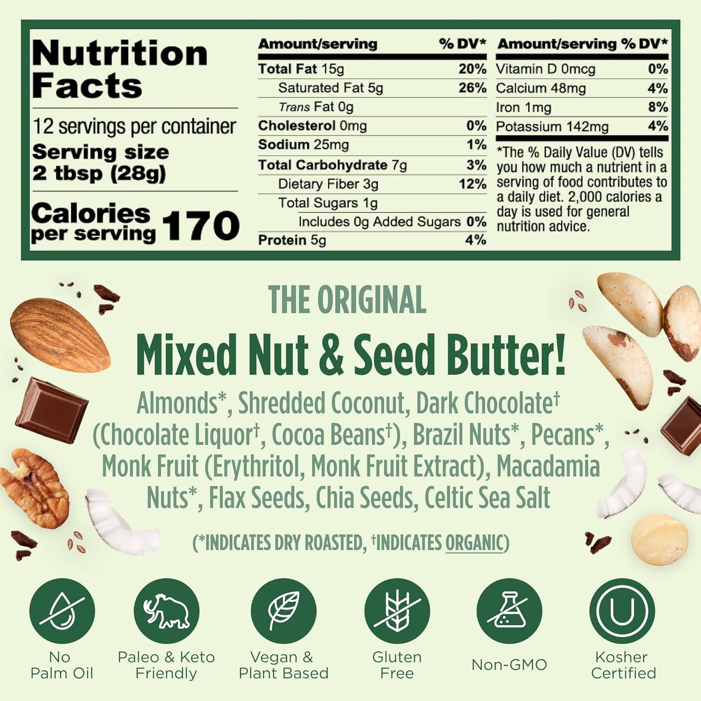 NuttZo Coconut Almond Keto Mixed Nut and Seed Butter | 7 Nuts & Seeds Blend, Keto-Friendly, Gluten-Free, Vegan, Kosher | No Added Sugar or Oil, 2g Net Carbs | 12oz Jar