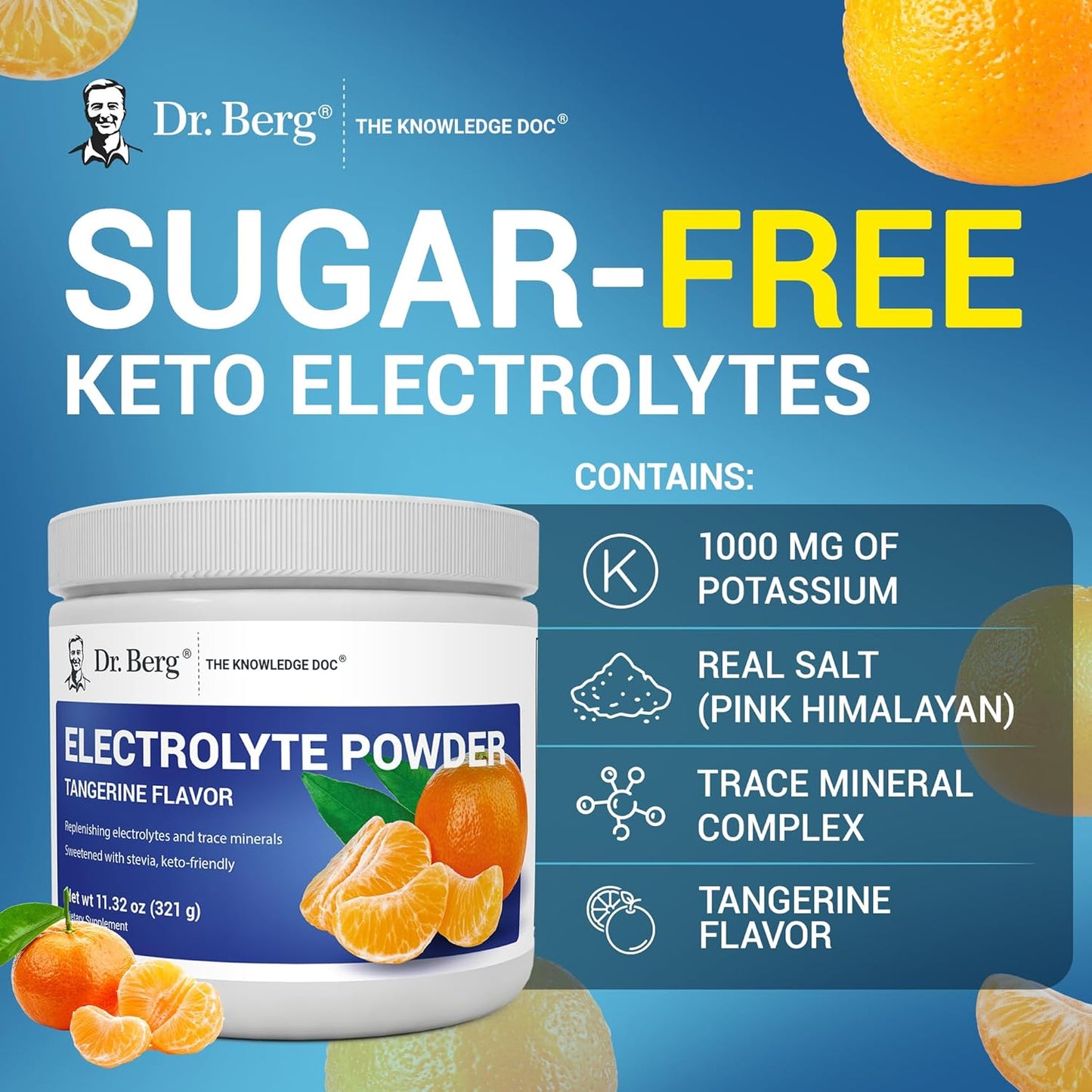 Dr. Berg Zero Sugar Hydration Keto Electrolyte Powder - Enhanced w/ 1000 mg of Potassium & Real Pink Himalayan Salt (NOT Table Salt) - Lemonade Flavor Hydration Drink Mix Supplement - 100 Servings