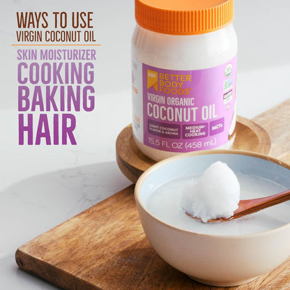 BetterBody Foods Organic Unrefined Coconut Oil - Hair & Skin Moisturizer, Baking & Cooking Oil - Light Aroma and Flavor - Butter Alternative - 15.5 Fl Oz