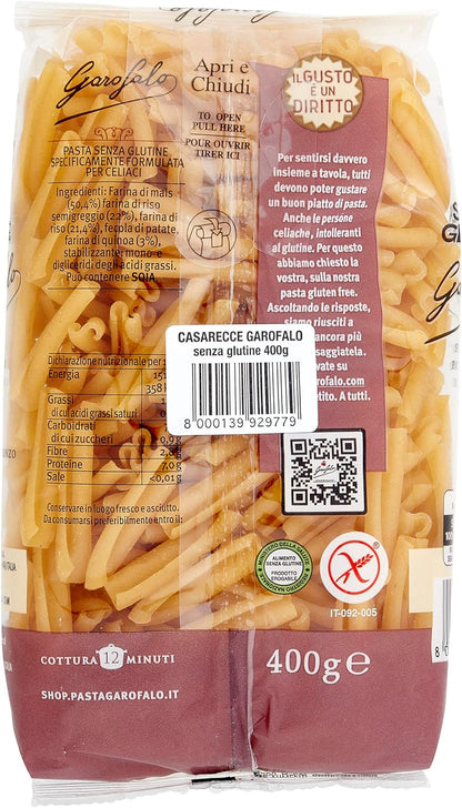 Garofalo Gluten Free Casarecce Italian Dried Pasta, 400g - Suitable for Coeliac and Vegan diets (Pack of 1)