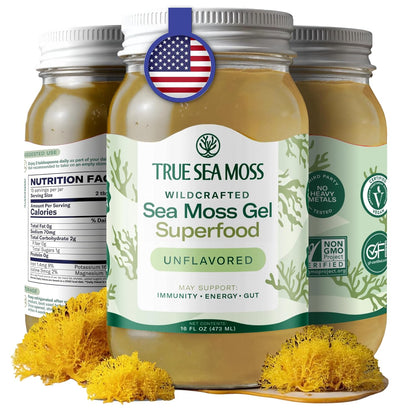 TrueSeaMoss Sea Moss Gel – Made in USA – Wildcrafted Seamoss, Dried Seaweed & Jarred Vegetables – Original, Pack of 1 (Labels may Vary)