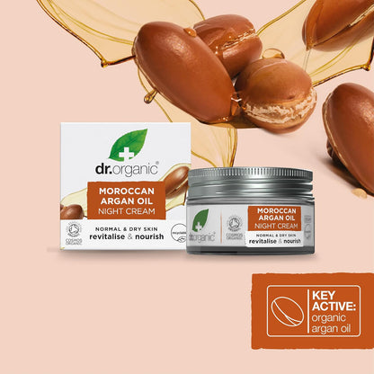 Dr Organic Moroccan Argan Oil Night Cream, Moisturising, Natural, Vegan, Cruelty Free, Paraben & SLS Free, Plastic Free, Recycled & Recyclable, Certified Organic, 50 ml