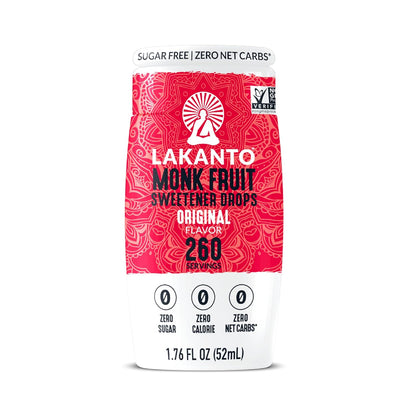 Lakanto Liquid Monk Fruit Extract Drops, Original, Erythritol Free Sugar Substitute Sweetener For Coffee, Tea, Smoothies, Oatmeal, Yogurt, Cocktails, Sugar Free, Vegan, Keto, Zero Sugar (1.76 Fl Oz)