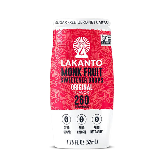 Lakanto Liquid Monk Fruit Extract Drops, Original, Erythritol Free Sugar Substitute Sweetener For Coffee, Tea, Smoothies, Oatmeal, Yogurt, Cocktails, Sugar Free, Vegan, Keto, Zero Sugar (1.76 Fl Oz)