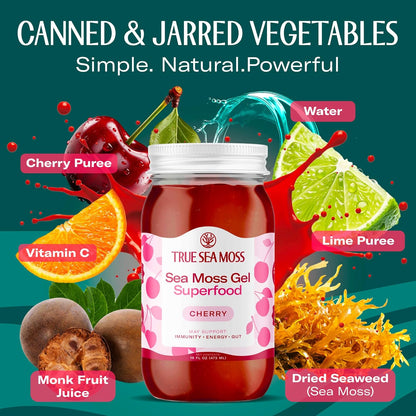 TrueSeaMoss Sea Moss Gel – Made in USA – Wildcrafted Seamoss, Fresh Fruits & Sea Vegetables – Cherry, Pack of 1 (Labels May Vary)