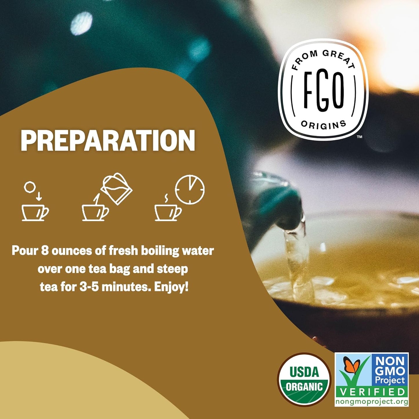 FGO Organic Nettle Leaf Tea, 100 Count, Eco-Conscious Tea Bags, Caffeine Free, Resealable Bag, Packaging May Vary (Pack of 1)