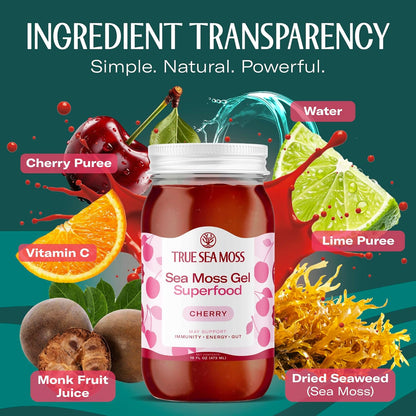 TrueSeaMoss Sea Moss Gel – Limited Edition – Made in USA – Wildcrafted Seamoss, Fresh Fruits & Sea Vegetables – Cherry, Pack of 1 (Labels May Vary)