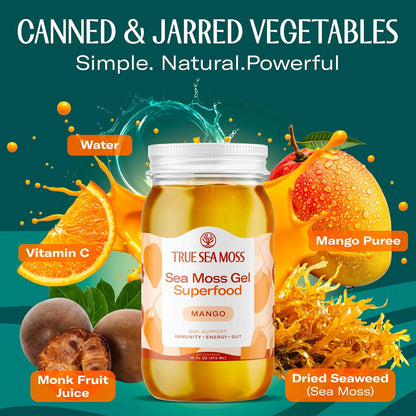 TrueSeaMoss Sea Moss Gel – Made in USA – Wildcrafted Seamoss, Dried Seaweed & Jarred Vegetables – Original, Pack of 1 (Labels may Vary)