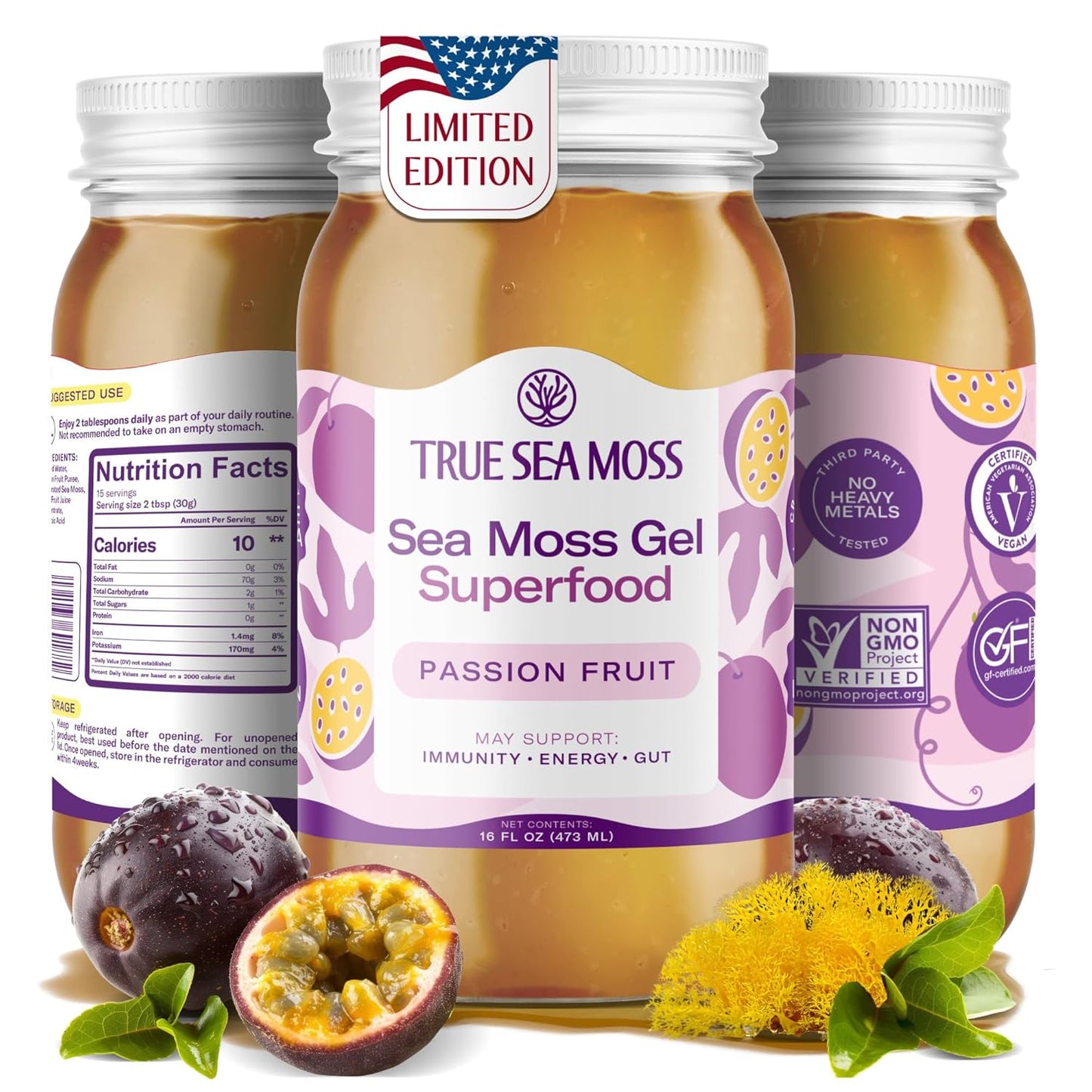 TrueSeaMoss Sea Moss Gel – Limited Edition – Made in USA – Wildcrafted Seamoss, Fresh Fruits & Sea Vegetables – Cherry, Pack of 1 (Labels May Vary)