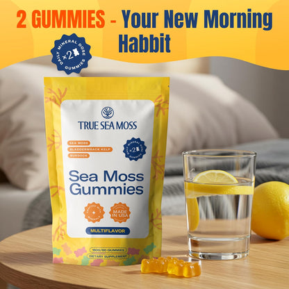 TrueSeaMoss Sea Moss Gummies with Bladderwrack & Burdock Root – Vegan Formula for Adults & Kids – Fruity Flavor – 60 Gummies (Pouch May Vary)