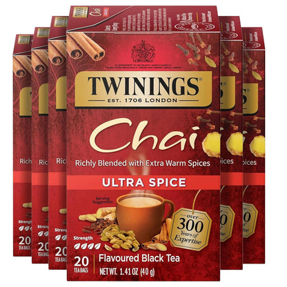 Twinings Mango & Pineapple Herbal Tea Individually Wrapped Bags, 20 Count (Pack of 6), Naturally Caffeine-Free, Enjoy Hot or Iced, 120 Teabags