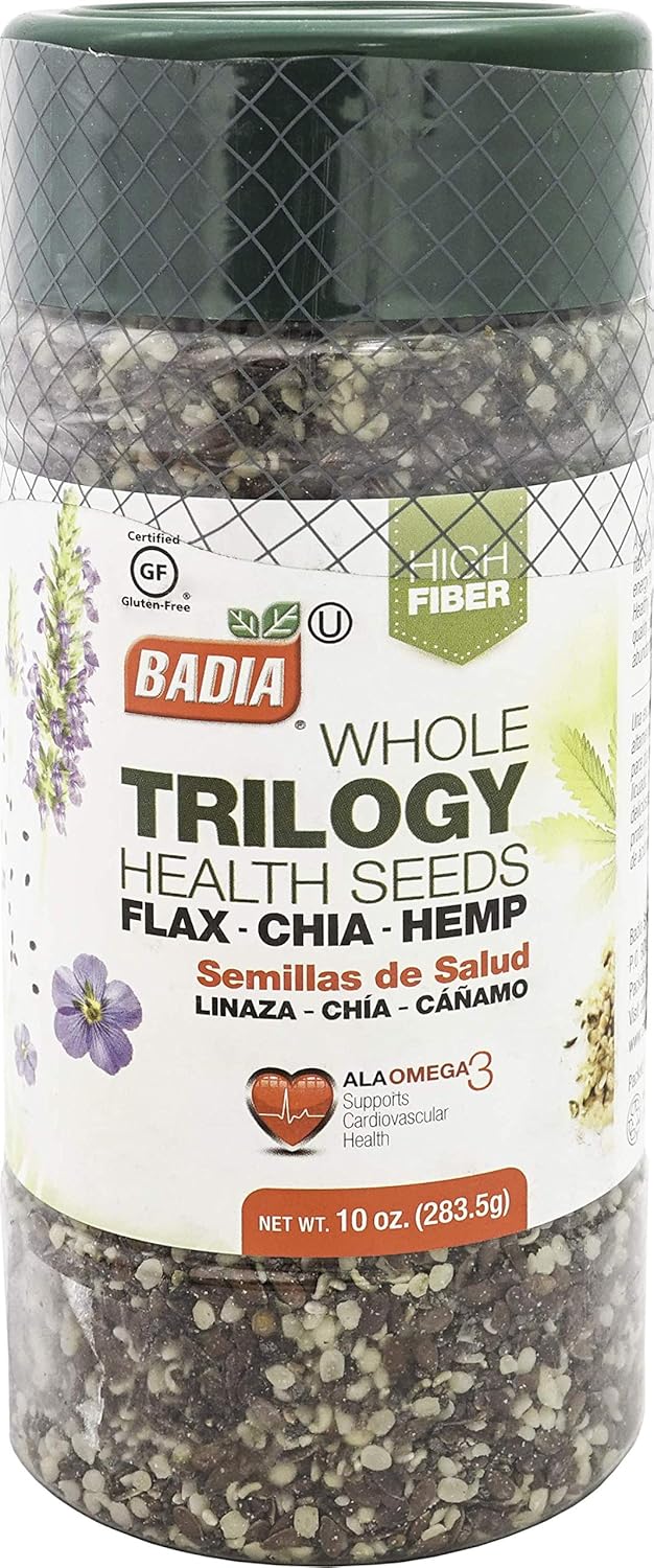 Badia Trilogy Health Seed, Flax, Chia, Hemp Seeds Blend, High Fiber Superfood Mix, Omega-3, 21 oz