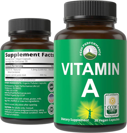 USDA Organic Vitamin A Liquid Drops Supplement - Vegan High Bioavailability for Eye, Skin + Bone Health - for Adults, Men, Women, Kids - Vit A Oil Retinyl Palmitate - Gluten Free, Zero Sugar 1 fl oz