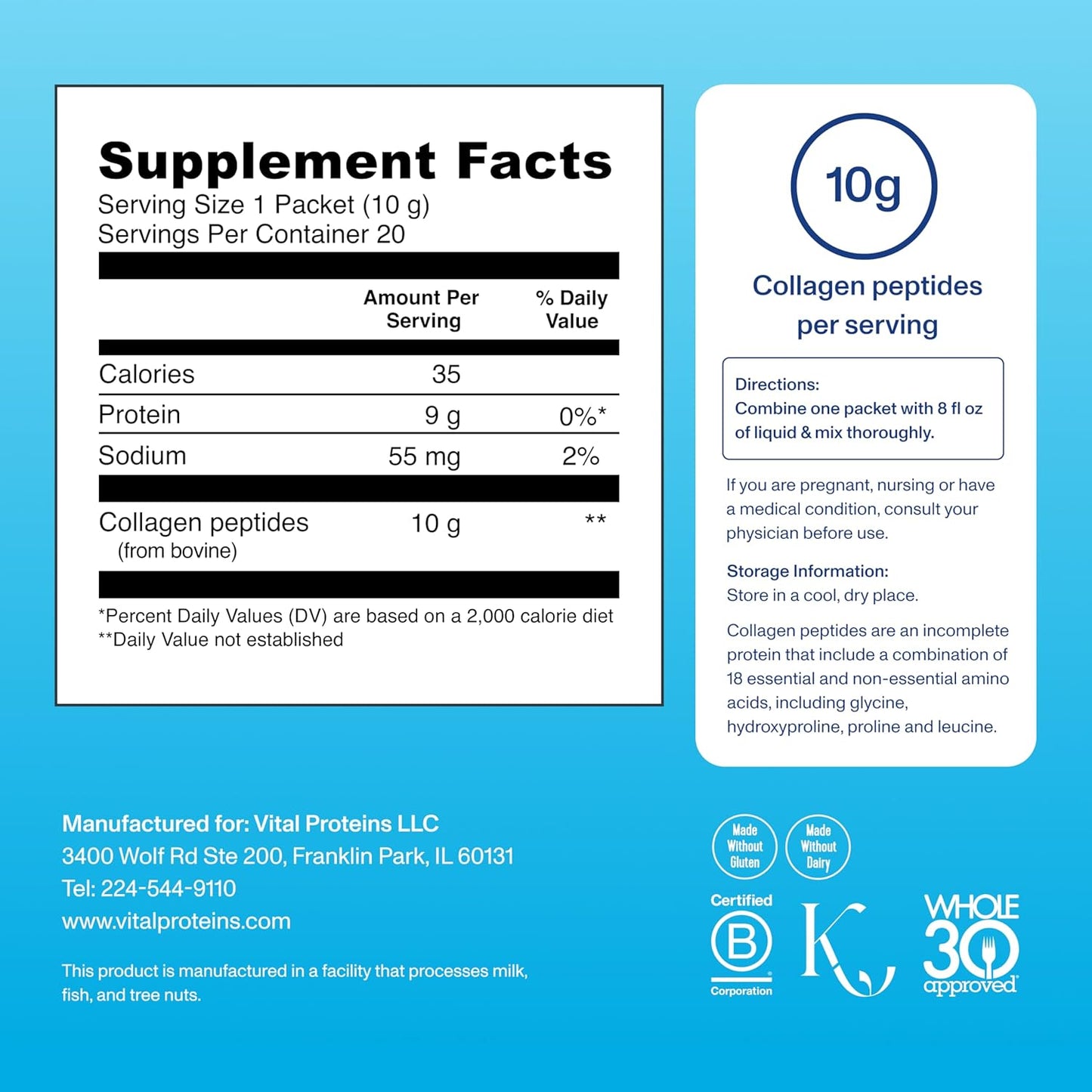 Vital Proteins Collagen Peptides Powder - Grass Fed Collagen Peptides for Hair, Nail, Skin, Bone & Joint Health, Vanilla, 23.2 Ounces