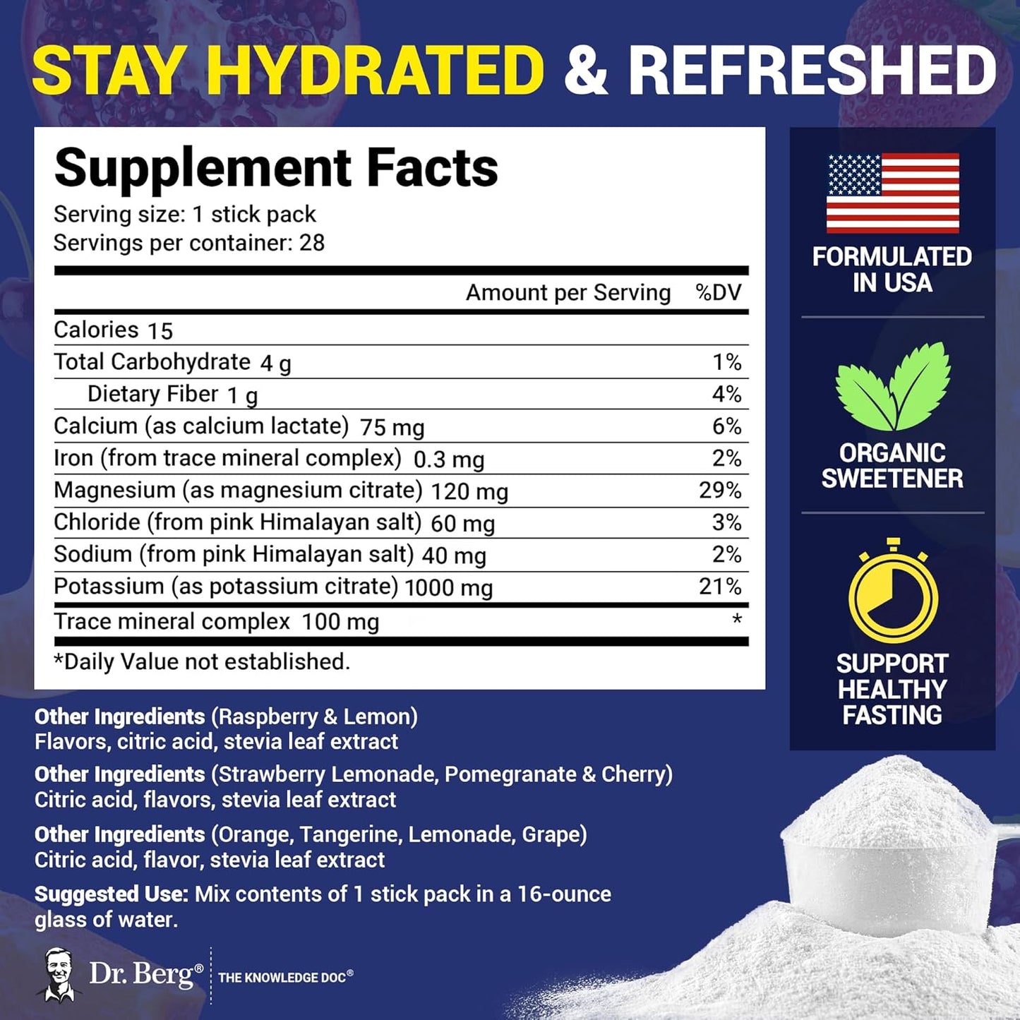 Dr. Berg Sugar Free Electrolyte Powder Packets (Variety Pack) - Daily Electrolyte Drink Mix - 28 Total Hydration Pouches Sugar Free - Keto Electrolytes Powder Packets No Sugar - 7 Delicious Flavors