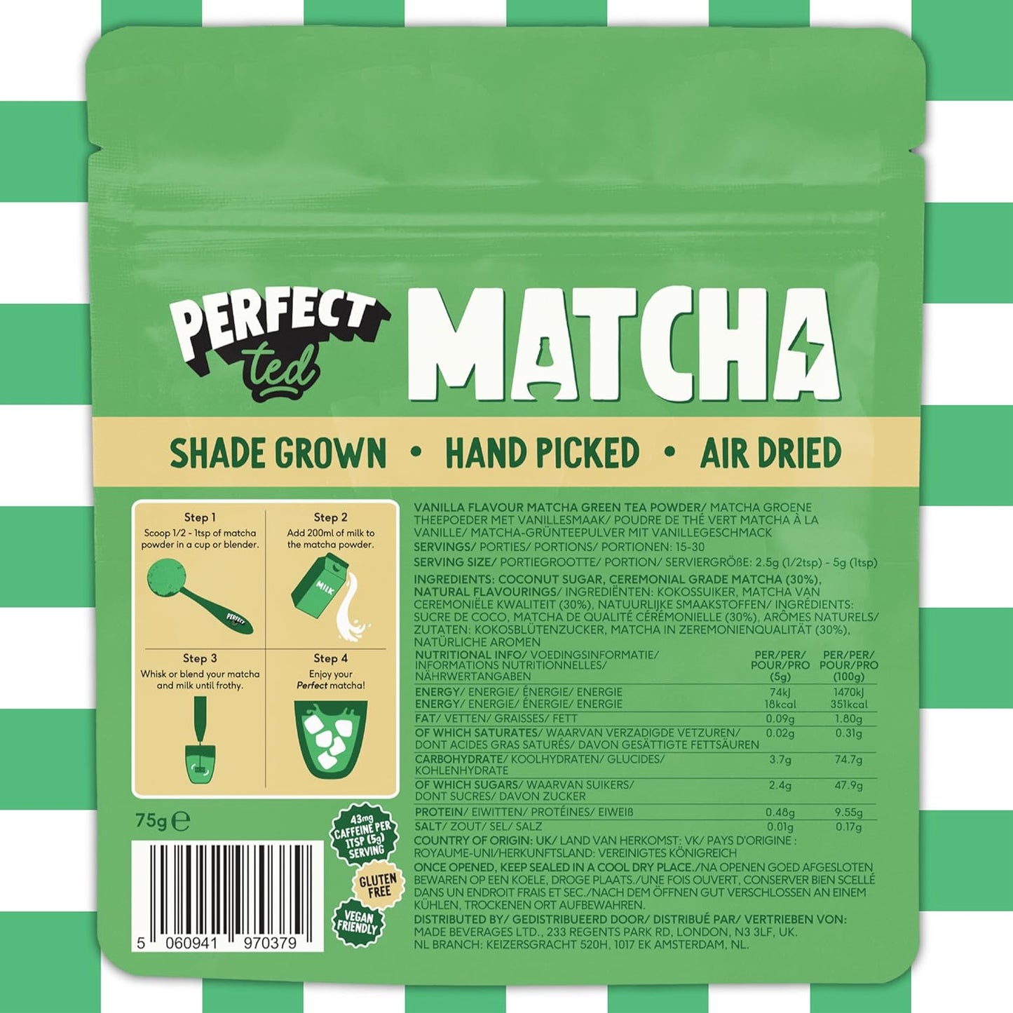 Perfect Ted Matcha | Summer Berry 75g | Ceremonial Grade Matcha Latte Powder | Japanese Matcha Tea Powder | Matcha Fuel (30 Servings)