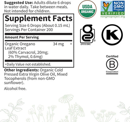 Garden of Life Organics Oil of Oregano Seasonal Drops 1fl oz (30 mL) Liquid, Concentrated Plant Based Immune Support - Alcohol-Free, Organic, Non-GMO, Vegan & Gluten Free Herbal Supplements