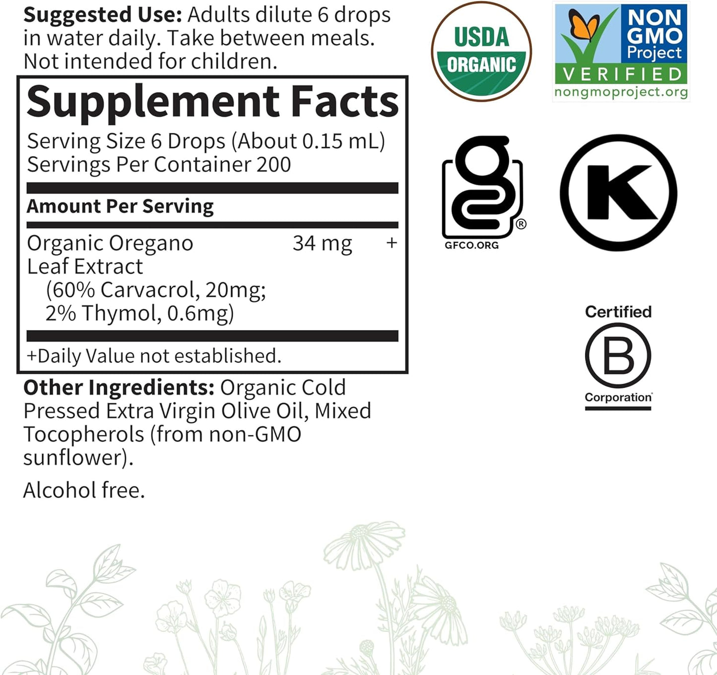 Garden of Life Organics Oil of Oregano Seasonal Drops 1fl oz (30 mL) Liquid, Concentrated Plant Based Immune Support - Alcohol-Free, Organic, Non-GMO, Vegan & Gluten Free Herbal Supplements