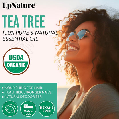 UpNature Organic Tea Tree Oil - 100% Pure Tea Tree Essential Oils for Skin Hair Toenail Body and Scalp, 2oz