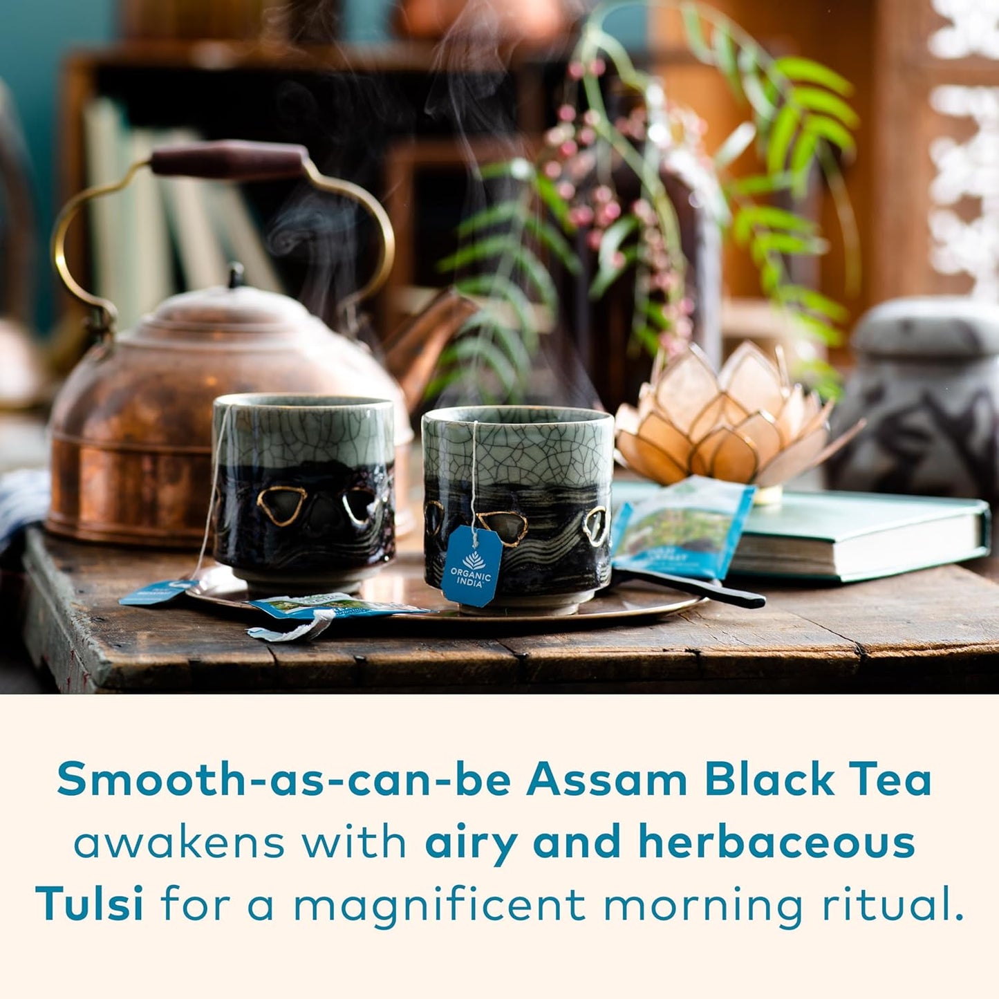 ORGANIC INDIA Tulsi Moringa Tea Bags - Holy Basil, Lemongrass, Moringa Leaves, Stress Relieving & Nourishing, Immune Support Tea, Vegan, Certified Organic, Caffeine-Free - 18 Infusion Bags, 6 Pack