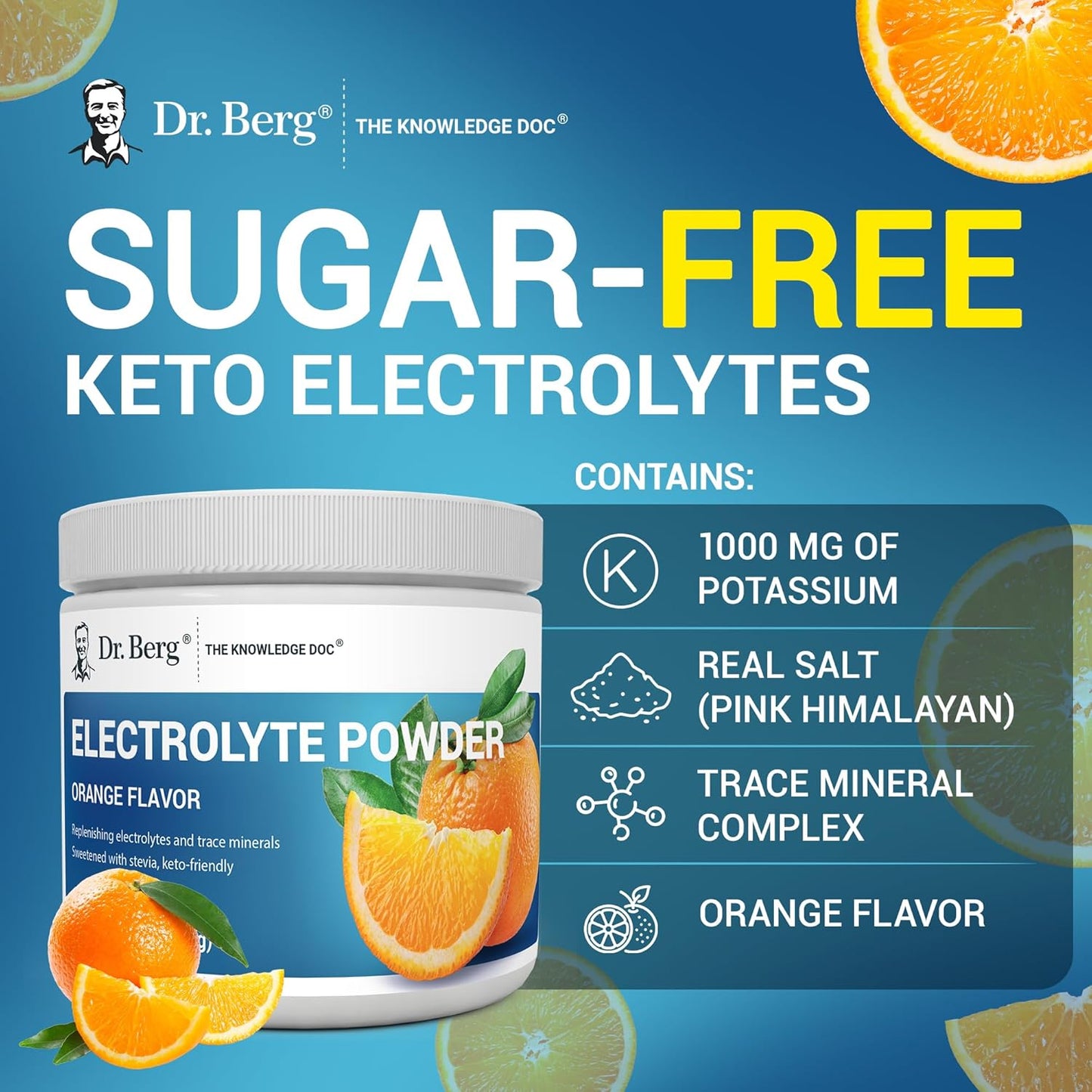 Dr. Berg Zero Sugar Hydration Keto Electrolyte Powder - Enhanced w/ 1000 mg of Potassium & Real Pink Himalayan Salt (NOT Table Salt) - Lemonade Flavor Hydration Drink Mix Supplement - 100 Servings