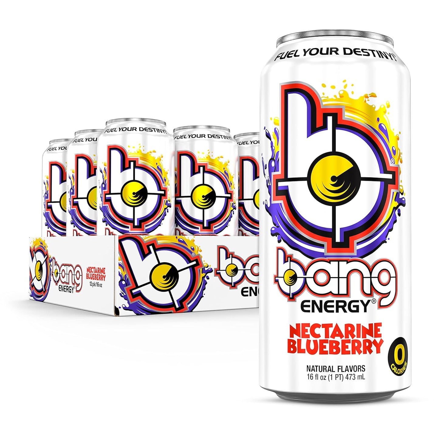 Bang Energy Nectarine Blueberry, Sugar-Free Energy Drink , 16-Ounce.