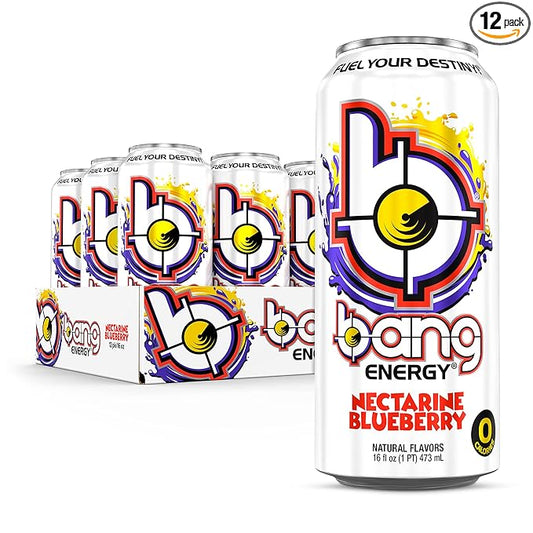 Bang Energy Nectarine Blueberry, Sugar-Free Energy Drink , 16-Ounce.