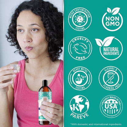 GuruNanda CocoMint Oil Pulling Mouthwash for Complete Oral Hygiene, 7 Essential Oils & Vitamins for Happy Teeth & Gums & Fresh Breath, Alcohol-Free, 16 oz