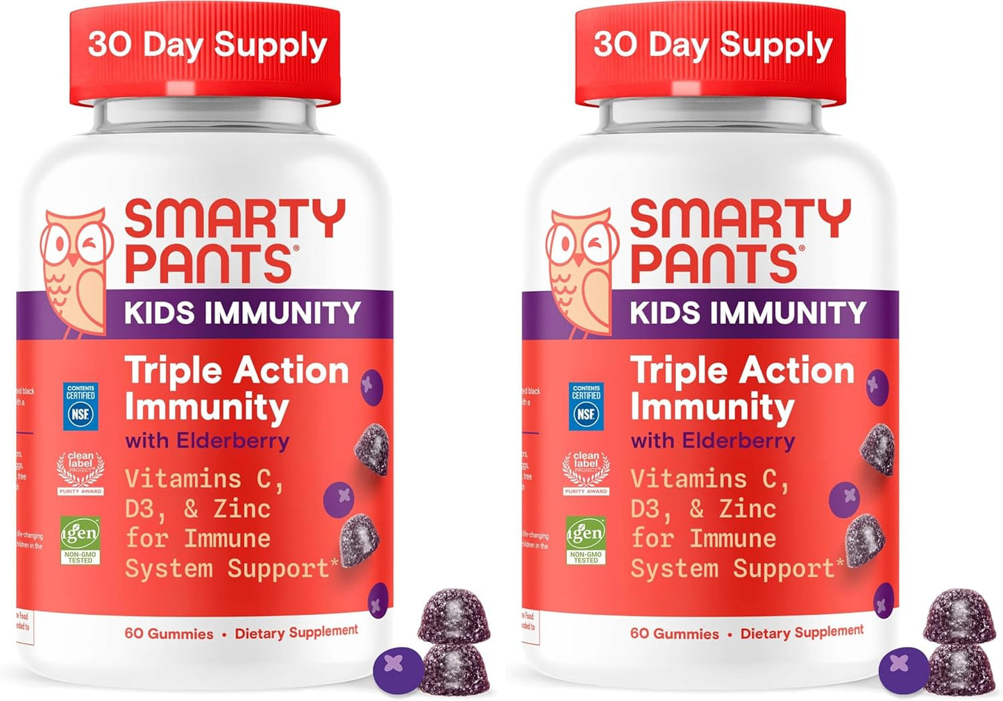 SmartyPants Kids Multivitamin & Immunity Gummies: Vitamins C, D, B6, B12, A, and Zinc for Immune Support, Biotin, Iodine, Gluten Free, Two Fruit Flavors, 60 Count (30 Day Supply)