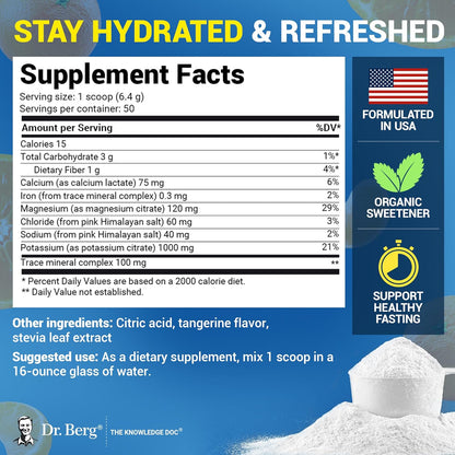 Dr. Berg Zero Sugar Hydration Keto Electrolyte Powder - Enhanced w/ 1000 mg of Potassium & Real Pink Himalayan Salt (NOT Table Salt) - Lemonade Flavor Hydration Drink Mix Supplement - 100 Servings