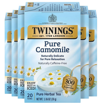 Twinings Mango & Pineapple Herbal Tea Individually Wrapped Bags, 20 Count (Pack of 6), Naturally Caffeine-Free, Enjoy Hot or Iced, 120 Teabags