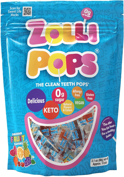 Zollipops Clean Teeth Lollipops - AntiCavity Sugar Free Candy for a Healthy Smile Great for Kids, Diabetics and Keto Diet. Natural Fruit Variety, 3.1 Ounce