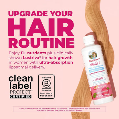 MaryRuth Organics Women's Multivitamin Lustriva Hair Growth Liposomal | Biotin | Vitamin D, B | Clinically Tested for Thicker Hair, Fine Lines, Skin Care | Ages 18 | Hair Vitamins | 15 Fl Oz