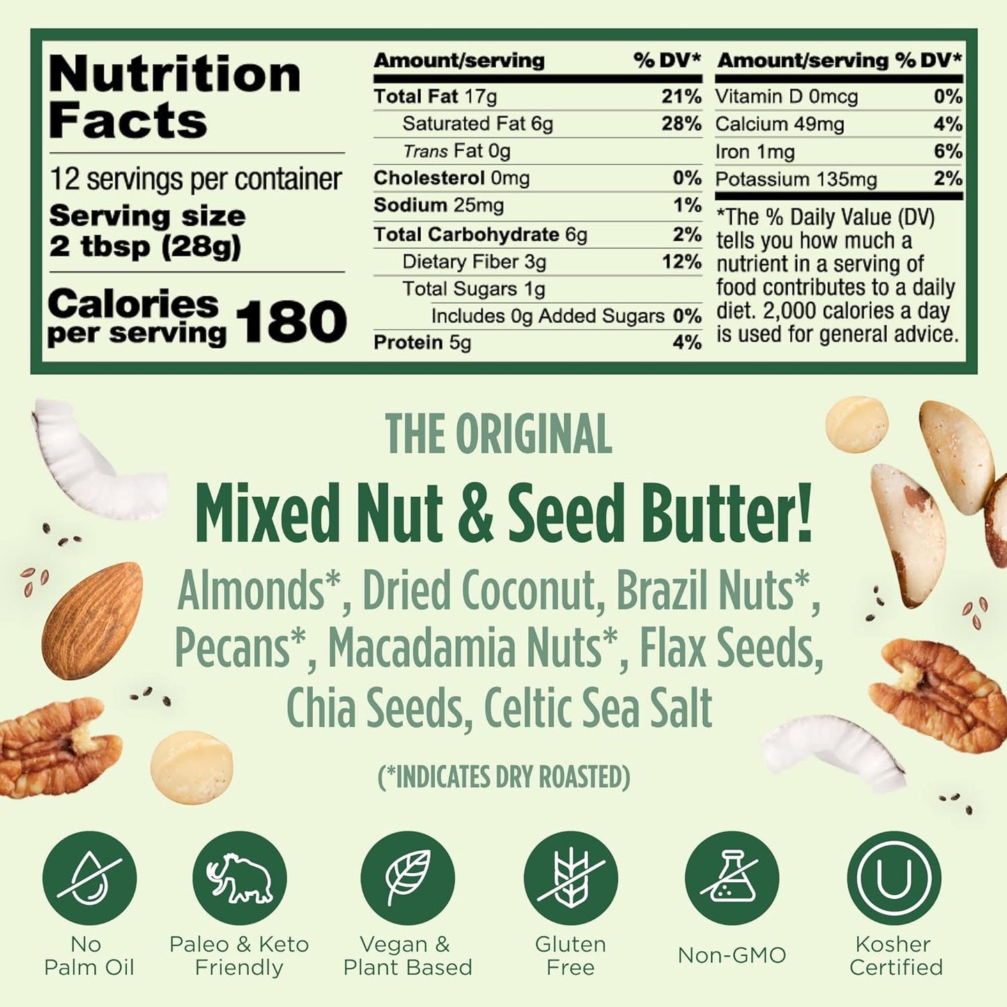 NuttZo Coconut Almond Keto Mixed Nut and Seed Butter | 7 Nuts & Seeds Blend, Keto-Friendly, Gluten-Free, Vegan, Kosher | No Added Sugar or Oil, 2g Net Carbs | 12oz Jar