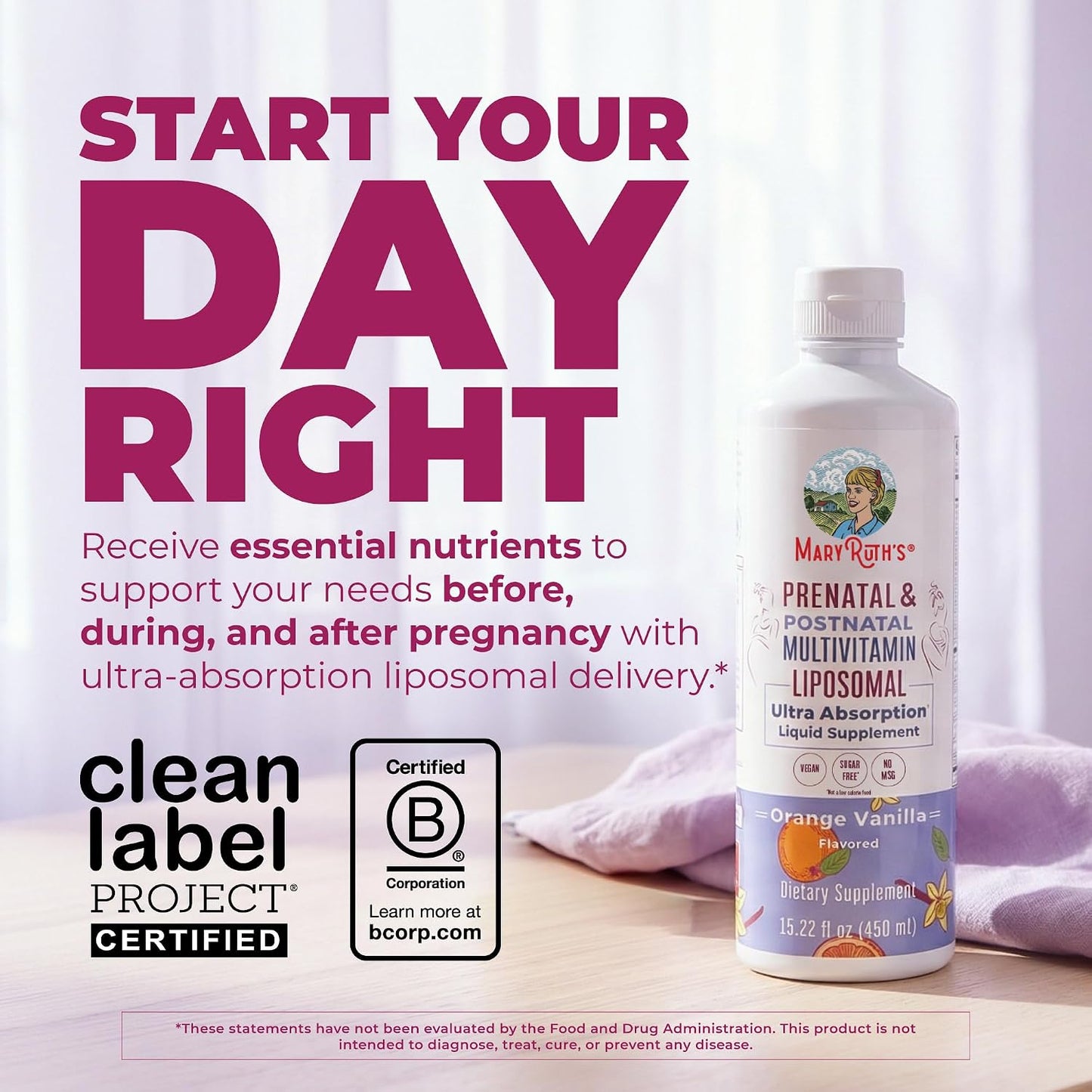 MaryRuth Organics Prenatal & Postnatal Multivitamin for Women | Sugar Free | Formulated for Pre-Conception, Pregnancy & Nursing | Vegan | Non-GMO | Gluten Free | 15.22oz