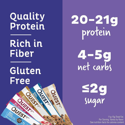 Quest Nutrition Apple Pie Protein Bar, 20g Protein, 4g Net Carbs, 2g Sugar, Gluten Free, Keto Friendly, 12 Count