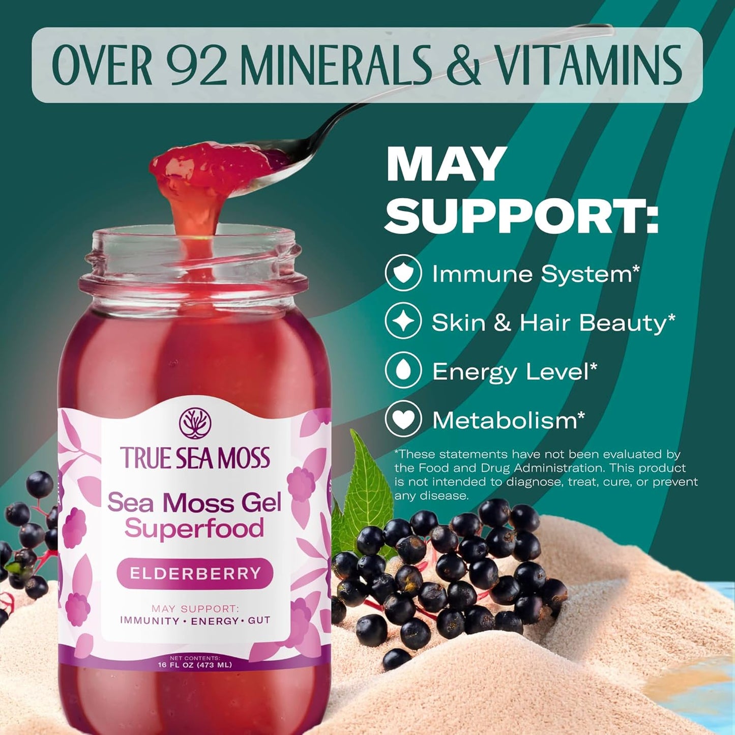 TrueSeaMoss Sea Moss Gel – Made in USA – Wildcrafted Seamoss, Dried Seaweed & Jarred Vegetables – Original, Pack of 1 (Labels may Vary)