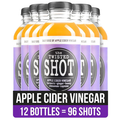 The Twisted Shot | Organic Apple Cider Vinegar Wellness Shots with Ginger, Turmeric, Honey, Cinnamon and Cayenne | Digestion, Immunity and Gut Health Support | Ready to Drink | , 2 oz Mini Bottles