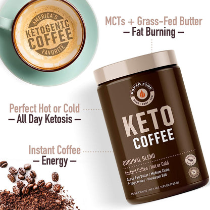 Rapidfire Ketogenic Fair Trade Instant Keto Coffee Mix Supports Energy Metabolism Weight Loss Ketogenic Diet Canister 15 servings, Original, 7.93 Ounce