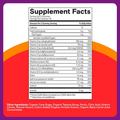 SmartyPants Kids Multivitamin & Immunity Gummies: Vitamins C, D, B6, B12, A, and Zinc for Immune Support, Biotin, Iodine, Gluten Free, Two Fruit Flavors, 60 Count (30 Day Supply)